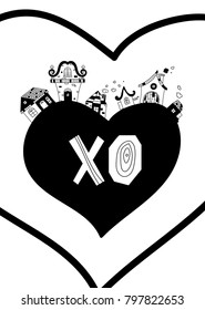 Black and white poster. Vector illustration. Scandinavian style. XO