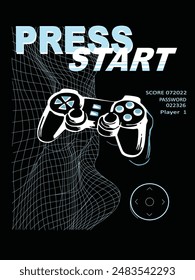 a black and white poster with a video game controller