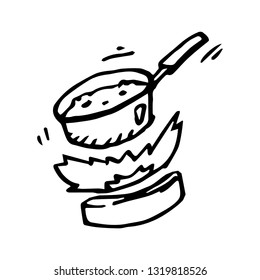 black and white pot or pan and gas stove cartoon object, vector doodle art