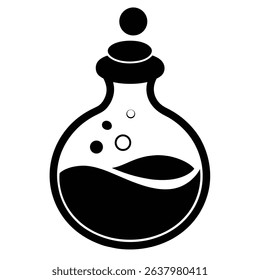 Black and white potion bottle icon graphic.