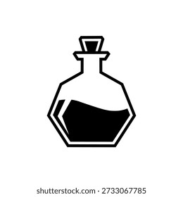 Botella de poción en blanco y negro icono de diseño plano Vector de frasco de elixir hexagonal