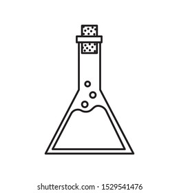 Black and white potion in a test tube on a white background. Magic potion. Halloween illustration. Vector clipart. Toxic chemical flask.