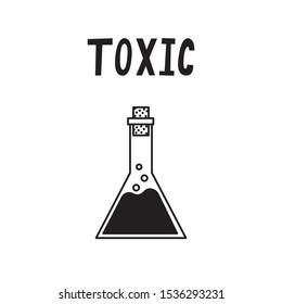 Black and white potion in a test tube on a white background. Magic potion. Halloween illustration. Vector clipart. Toxic chemical flask.