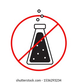 Black and white potion in a test tube on a white background. Magic potion. Halloween illustration. Vector clipart. Toxic chemical flask. Prohibition sign.