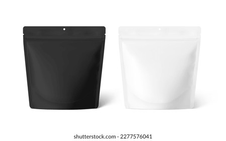 Black and white pouch bag mockups. Vector illustration isolated on white background. Front view. Can be use for template your design, presentation, promo, ad. EPS10.	