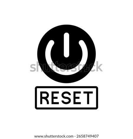 Black and white power button with reset label in a clean vector style
