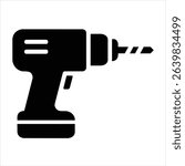 Black and White Power Drill Icon Graphic Image Tools Engineering DIY Handyman Equipment Home Repair