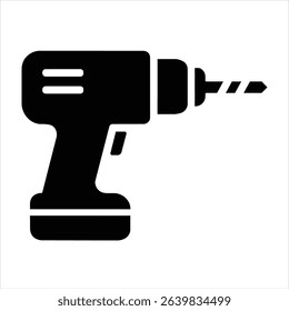 Black and White Power Drill Icon Graphic Image Tools Engineering DIY Handyman Equipment Home Repair