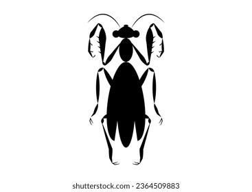 Black and White Praying Mantis Silhouette in Flat Style.Vector Black Grasshopper