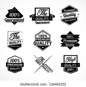 Black and White Premium Quality and Guarantee Labels with retro vintage styled design