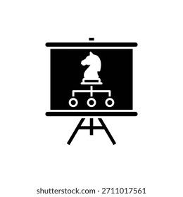 Black and white presentation board icon with chess diagram for strategy planning