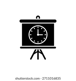 Black and white presentation easel with clock time management icon