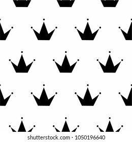 Black and white princess crown seamless pattern.