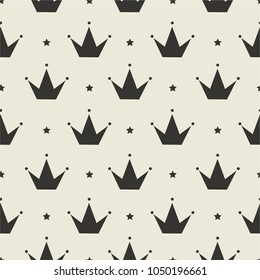 Black and white princess crown seamless pattern.