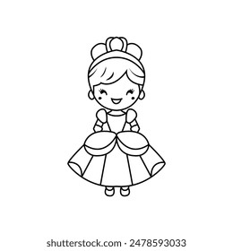 black and white princess illustration for coloring page