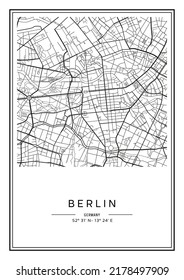 Schwarz-Weiß-Stadtplan Berlin, Plakatdesign, Vektorgrafik.