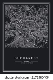 Black and white printable Bucharest city map, poster design, vector illistration.