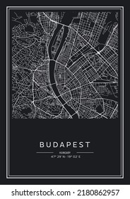 Black and white printable Budapest city map, poster design, vector illistration.