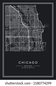 Black and white printable Chicago city map, poster design, vector illistration.