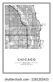 Black and white printable Chicago city map, poster design, vector illistration.