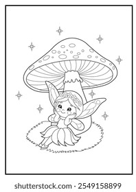 Páginas de coloração de fadas imprimíveis em preto e branco para crianças. Livros de colorir de crianças com personagem de desenhos animados de fadas bonito, diversão e ficha de atividade educacional para jardim de infância.
