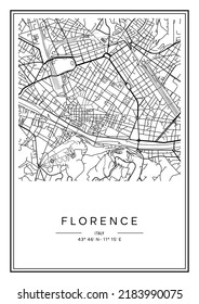 Black and white printable Florence city map, poster design, vector illistration.