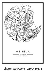 Black and white printable Geneva city map, poster design, vector illistration.