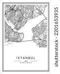 Black and white printable Istanbul city map, poster design, vector illistration.
