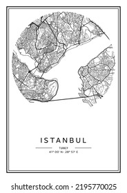 Black and white printable Istanbul city map, poster design, vector illistration.