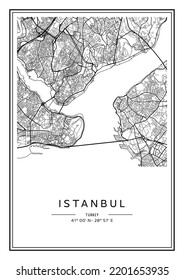 Schwarz-Weiß druckbare Stadtplan von Istanbul, Plakatdesign, Vektorgrafik.