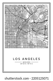 Black and white printable Los Angeles city map, poster design, vector illistration.