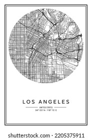 Black and white printable Los Angeles city map, poster design, vector illistration.