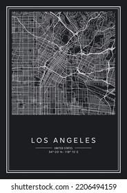 Black and white printable Los Angeles city map, poster design, vector illistration.