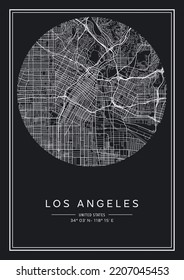 Black and white printable Los Angeles city map, poster design, vector illistration.
