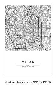 Black and white printable Milan city map, poster design, vector illistration.