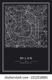 Black and white printable Milan city map, poster design, vector illistration.