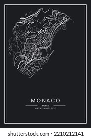 Black and white printable Monaco city map, poster design, vector illistration.