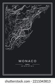 Black and white printable Monaco city map, poster design, vector illistration.