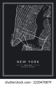 Schwarz-Weiß-Stadtplan von New York, Plakatdesign, Vektorgrafik.