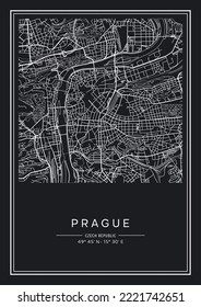 Mapa de la ciudad de Praga en blanco y negro, diseño de afiches, listración vectorial.