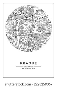 Mapa de la ciudad de Praga en blanco y negro, diseño de afiches, listración vectorial.