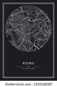 Black and white printable Rome city map, poster design, vector illistration.