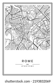 Black and white printable Rome city map, poster design, vector illistration.