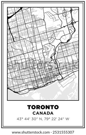 Black and white printable Street map art Toronto city, Canada. Travel poster with coordinates, poster design, Modern Poster Wall Art Home Decor Ready to Printable