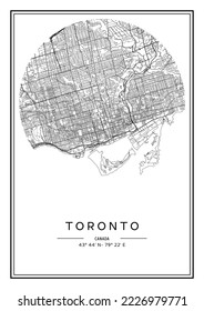 Mapa de la ciudad de Toronto en blanco y negro, diseño de afiches, listración vectorial.