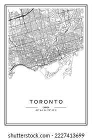 Black and white printable Toronto city map, poster design, vector illistration.