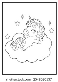 Black and white Printable Unicorn coloring pages for kids. Children's coloring books with cute unicorn cartoon character, fun and educational materials for kindergarten.
