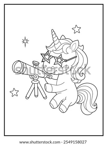 Black and white printable Unicorn coloring pages for kids. Space coloring books with cute unicorn cartoon character, fun and educational activity sheet for kindergarten.
