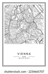 Black and white printable Vienna city map, poster design, vector illistration.