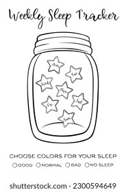 Black and white printable weekly sleep tracker. Little stars jar for your weekly sleep tracking.